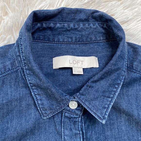 Loft Denim Button Down Shirt 💗 Dark Wash - Picture 8 of 12